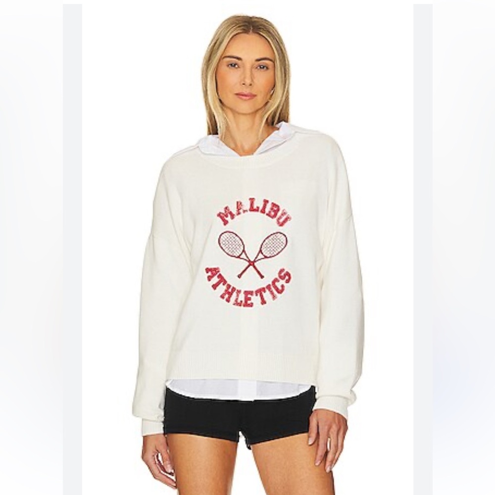 27 MILES MALIBU Sadie Pullover Sweater Tennis Graphic S Pullover Crew Neck Beach